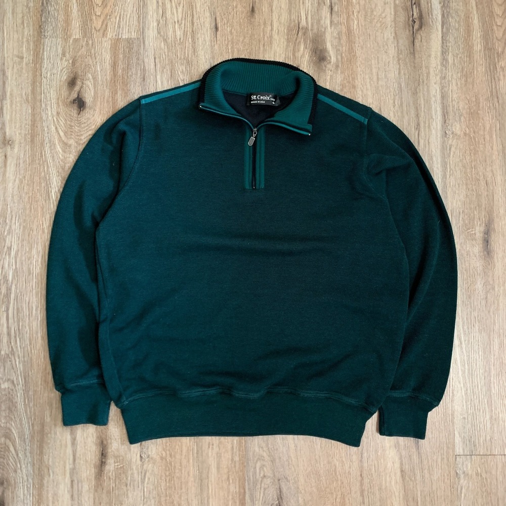Vintage St. Croix Shop quarter zip pullover sweater in dark green - size medium